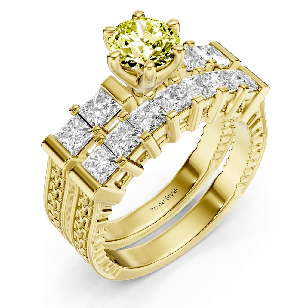 2.40 - 5.40 CT Princess Cut Fancy Yellow Diamonds - Bridal Set - Primestyle.com