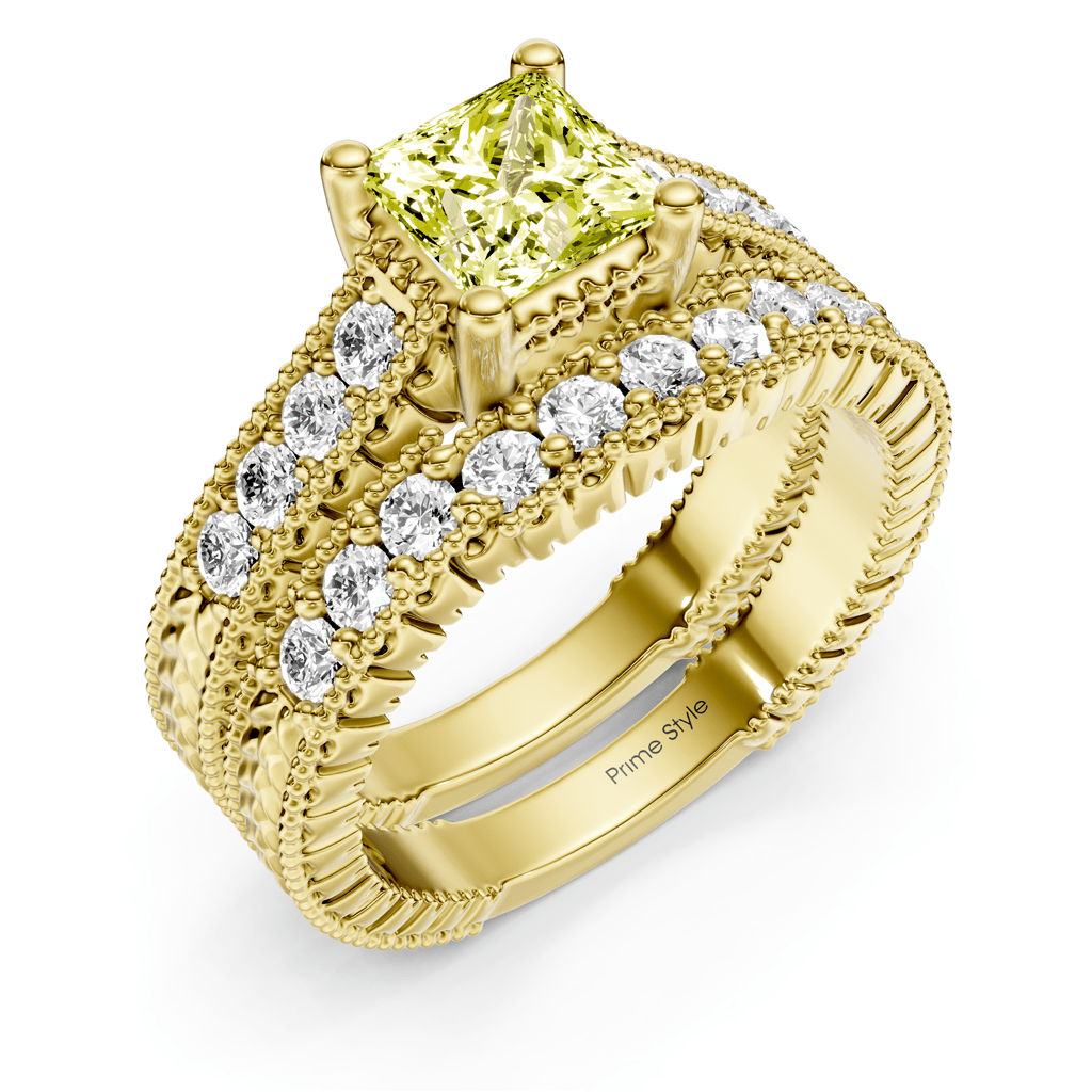 1.65-4.65 CT Princess & Round Cut Fancy Yellow Diamonds - Bridal Set - Primestyle.com