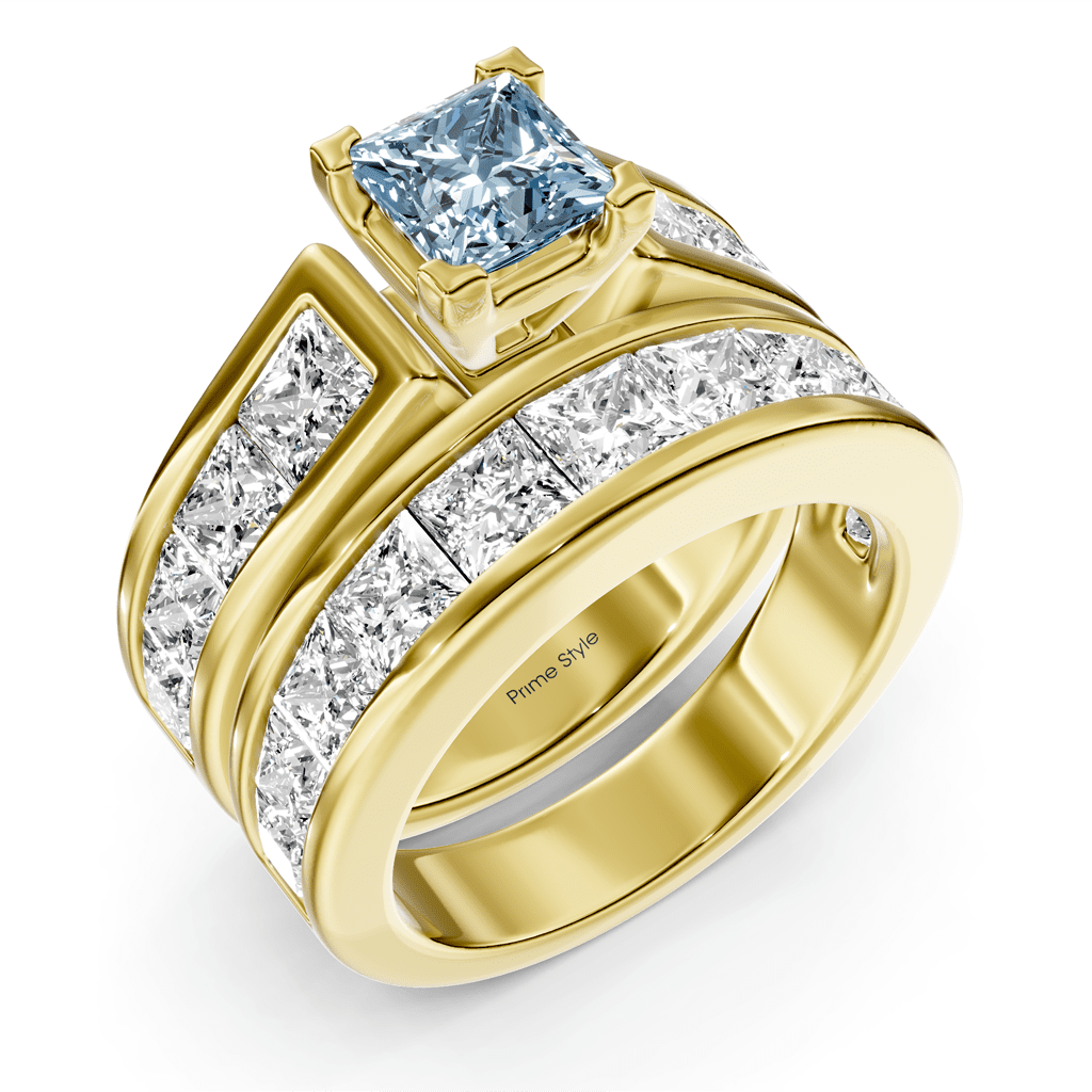 5.90 - 8.90 CT Princess Cut Fancy Blue Diamonds - Bridal Set - Primestyle.com