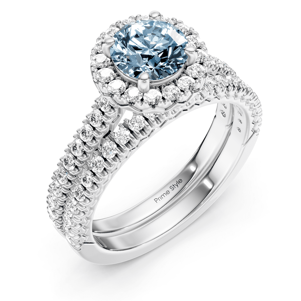 1.70-4.70 CT Round Cut Fancy Blue Diamonds - Bridal Set