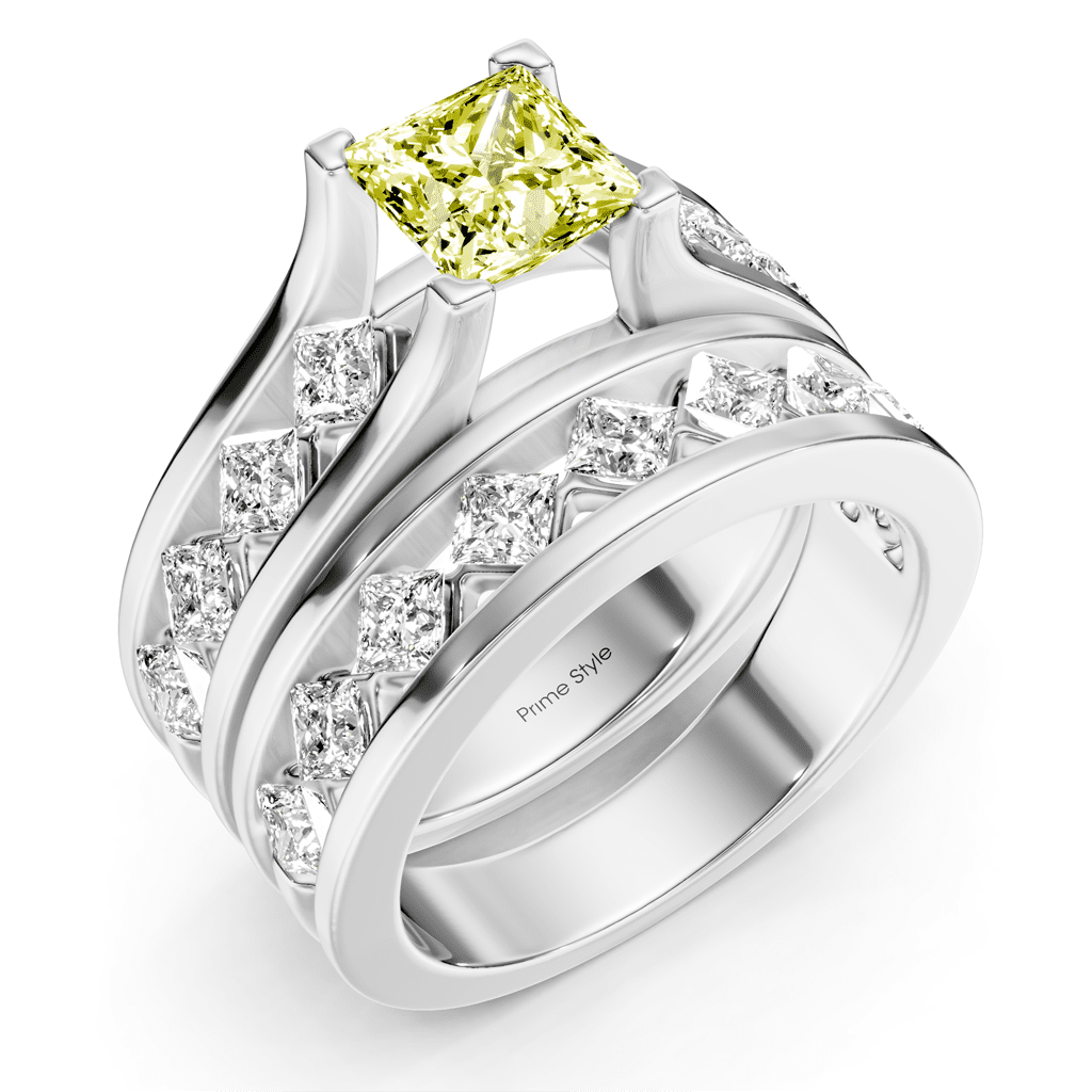 2.70 - 5.70 CT Princess Cut Fancy Yellow Diamonds - Bridal Set - Primestyle.com