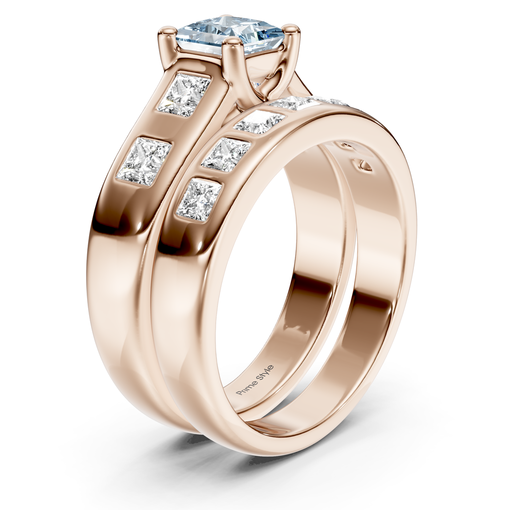 1.95-4.95 CT Princess Cut Fancy Blue Diamonds - Bridal Set