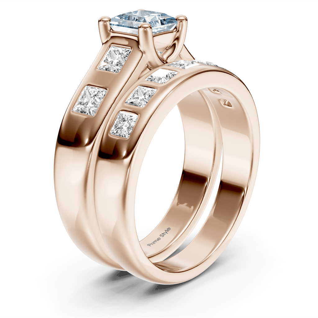 1.95 - 4.95 CT Princess Cut Fancy Blue Diamonds - Bridal Set - Primestyle.com