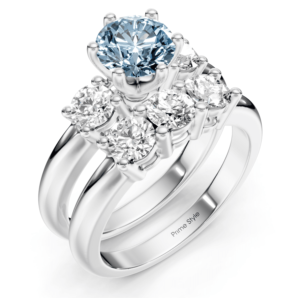 2.00-5.00 CT Round Cut Fancy Blue Diamonds - Bridal Set