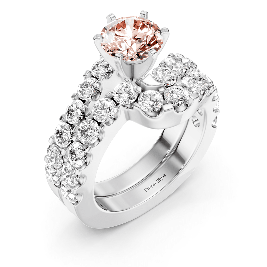 3.60 - 6.60 CT Round Cut Fancy Pink Diamonds - Bridal Set - Primestyle.com