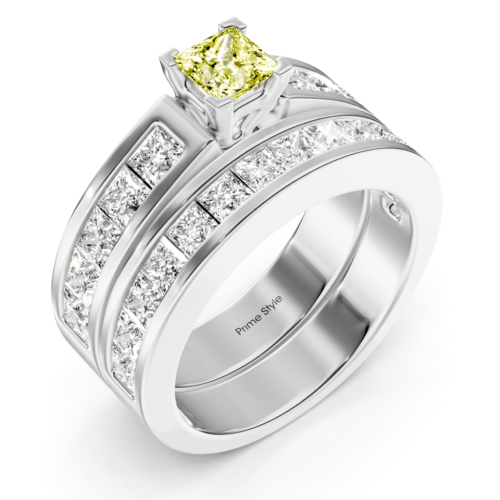 2.80-5.80 CT Princess Cut Fancy Yellow Diamonds - Bridal Set