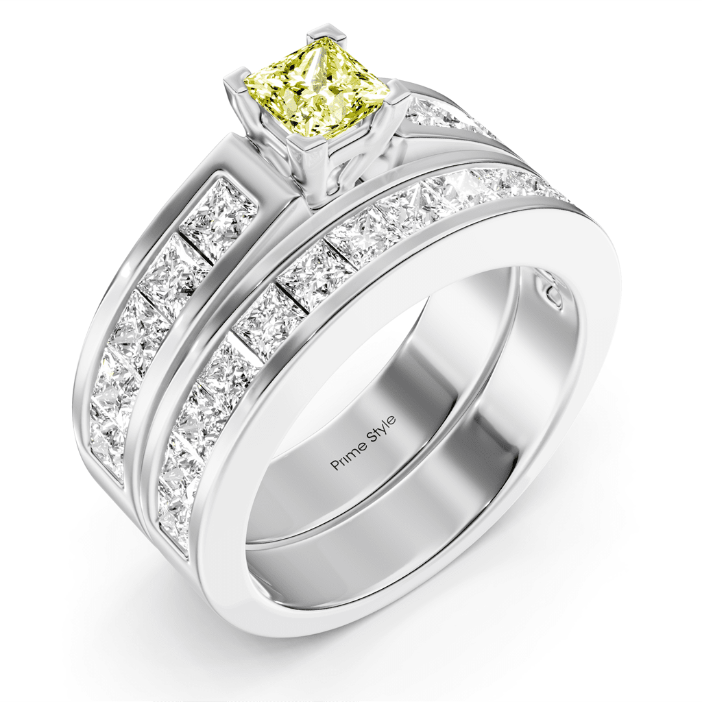 2.80 - 5.80 CT Princess Cut Fancy Yellow Diamonds - Bridal Set - Primestyle.com