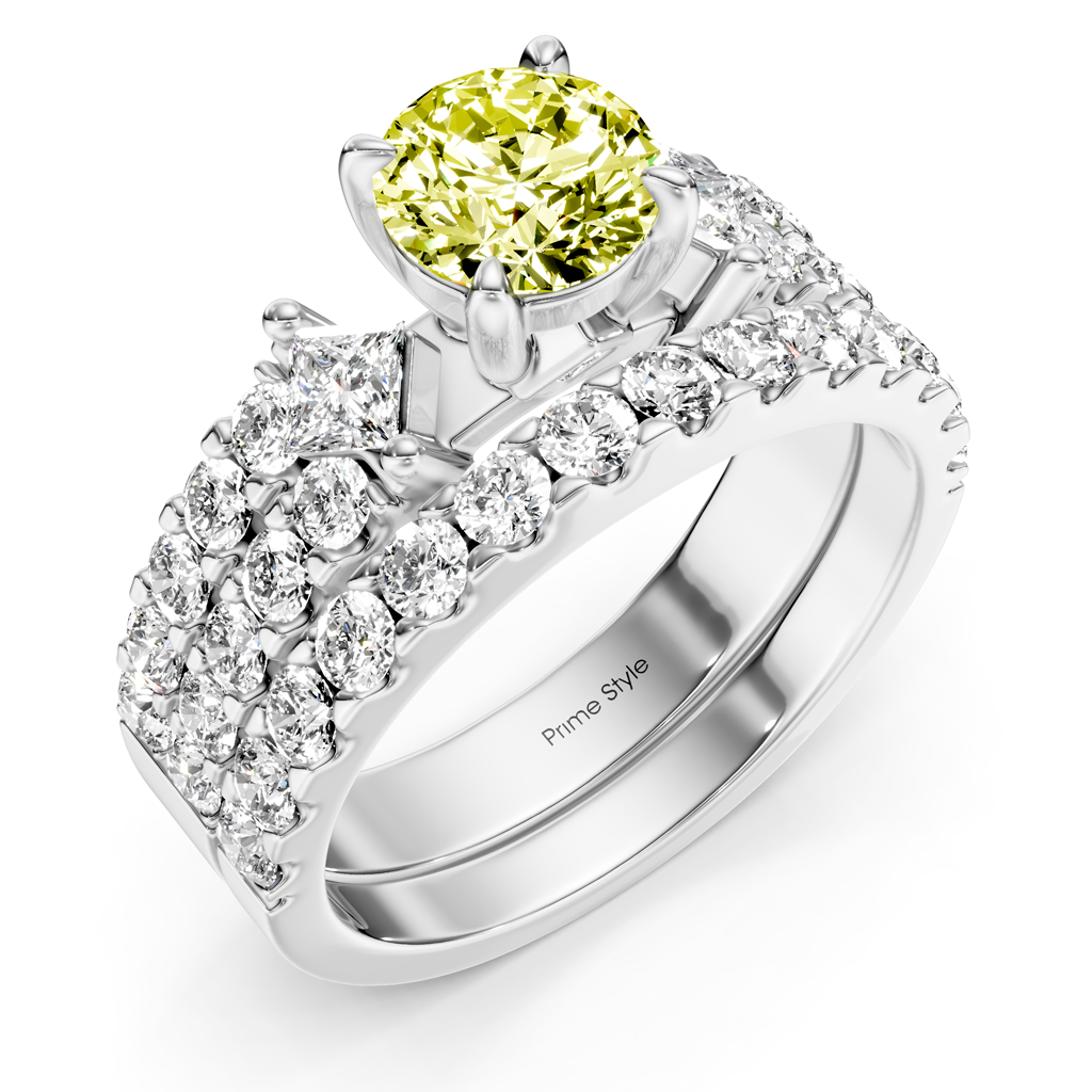 2.55-5.55 CT Princess & Round Cut Fancy Yellow Diamonds - Bridal Set