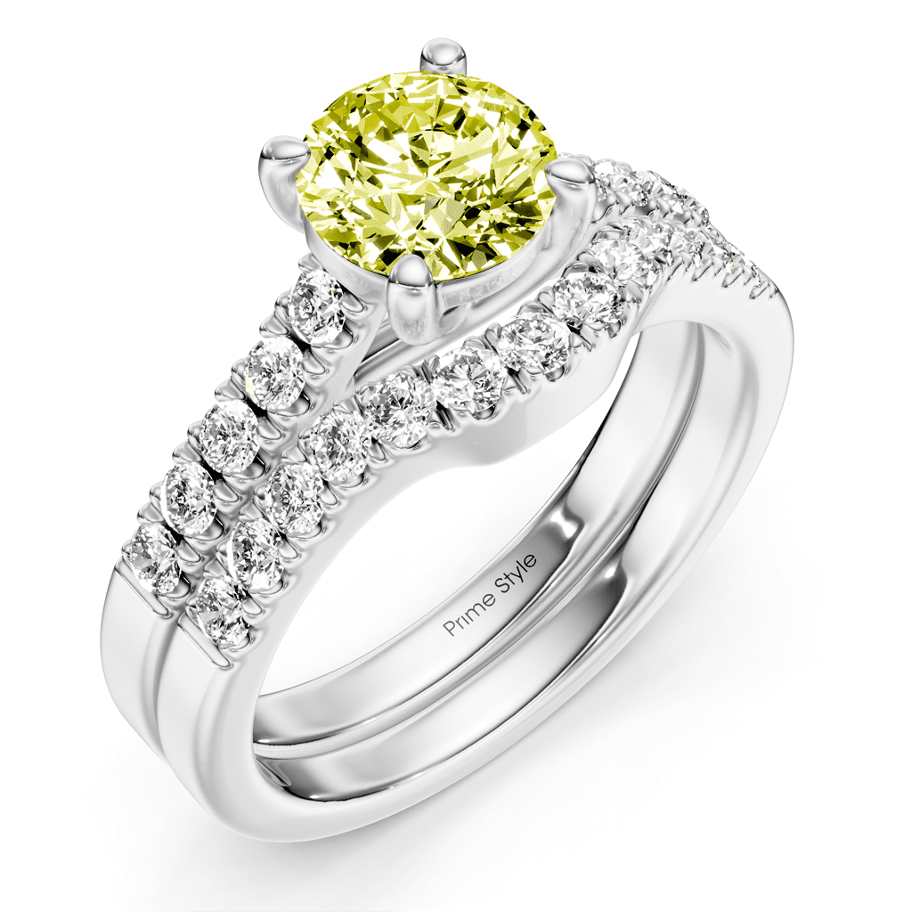 1.55 - 4.55 CT Princess & Round Cut Fancy Yellow Diamonds - Bridal Set - Primestyle.com