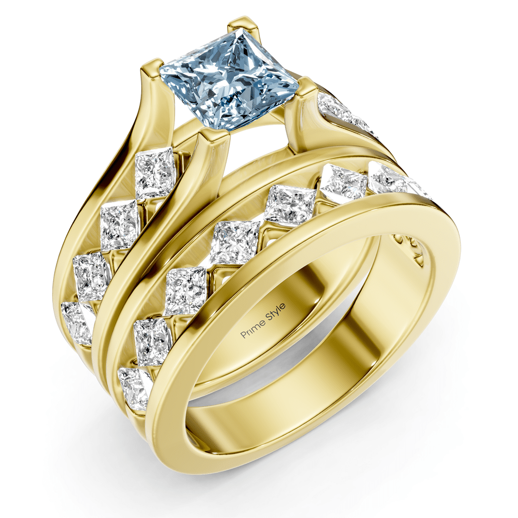 2.70-5.70 CT Princess Cut Fancy Blue Diamonds - Bridal Set