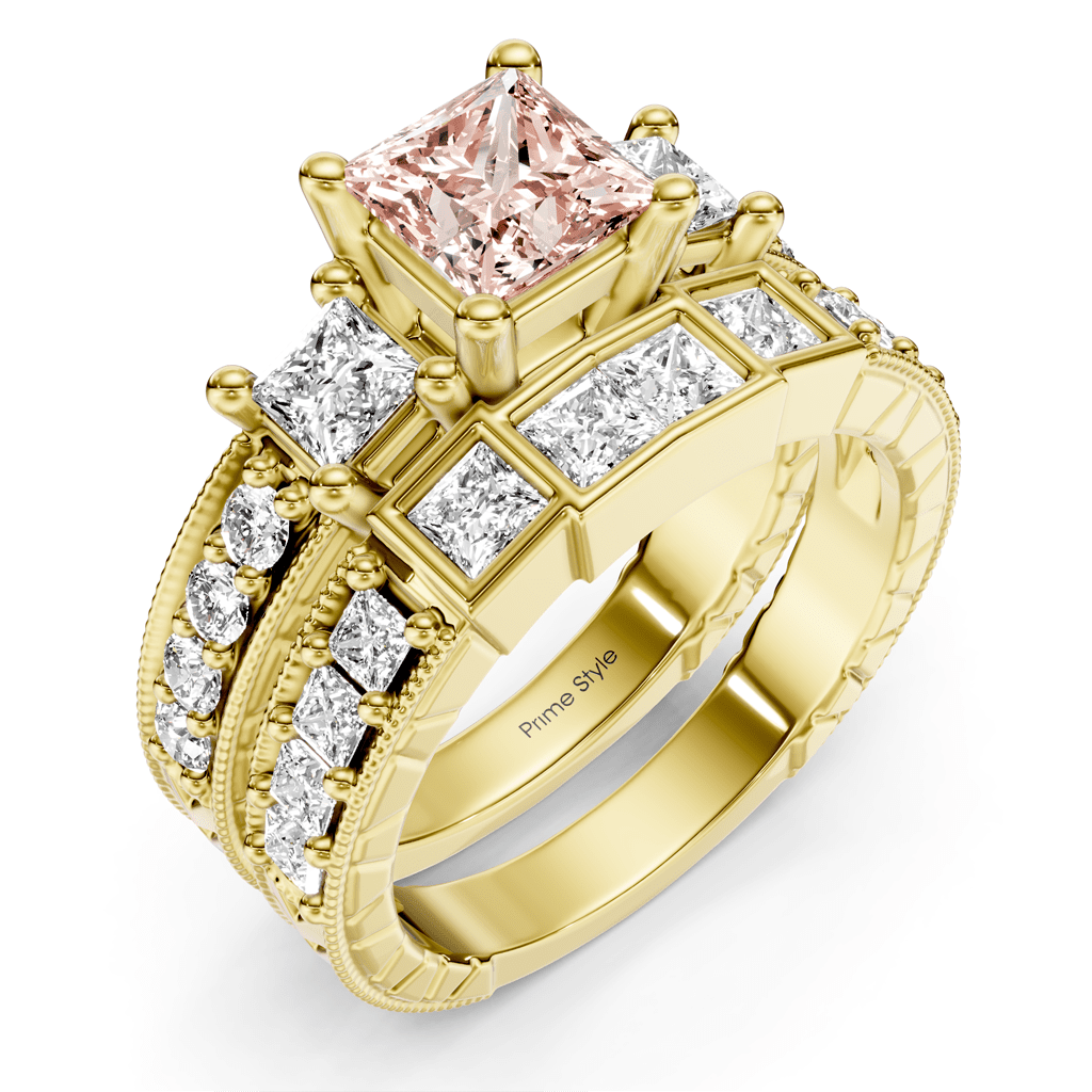 2.50-5.50 CT Princess & Round Cut Fancy Pink Diamonds - Bridal Set