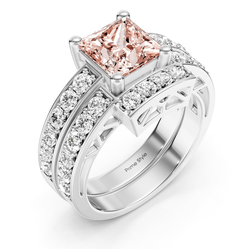2.10-5.10 CT Princess & Round Cut Fancy Pink Diamonds - Bridal Set