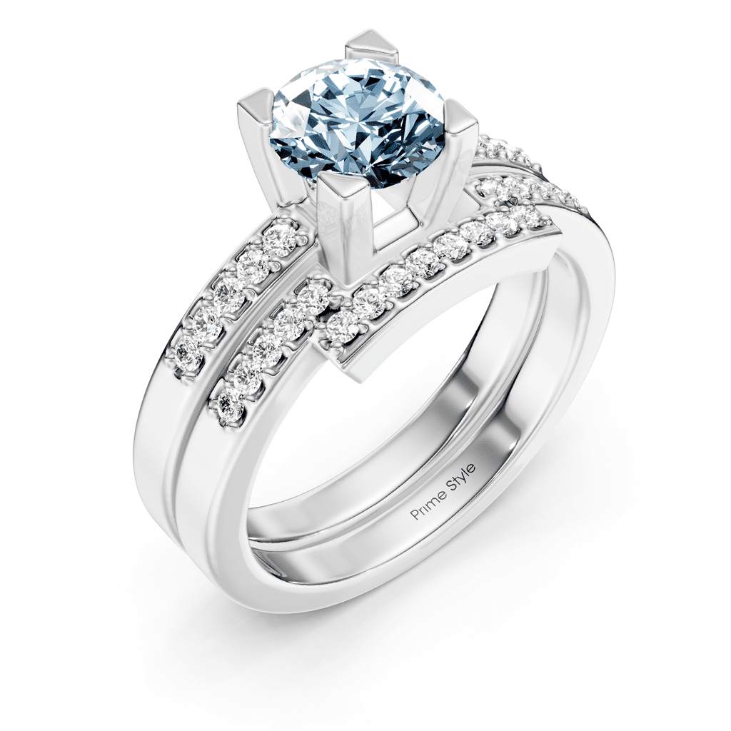 1.25-4.25 CT Round Cut Fancy Blue Diamonds - Bridal Set