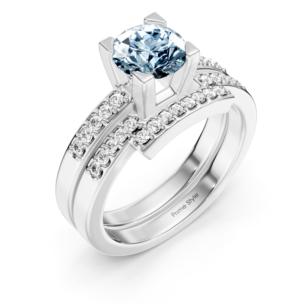 1.25-4.25 CT Round Cut Fancy Blue Diamonds - Bridal Set