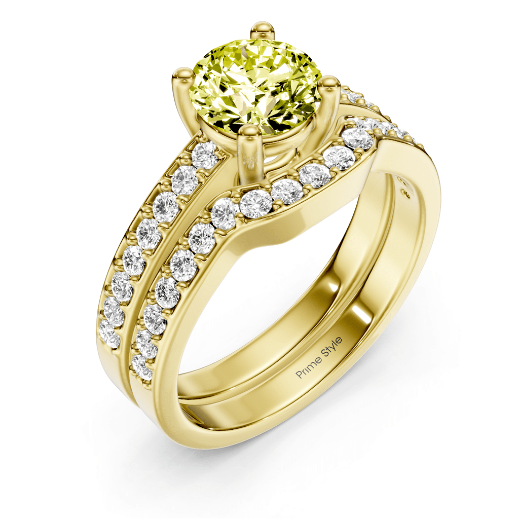 1.50 - 4.50 CT Round Cut Fancy Yellow Diamonds - Bridal Set - Primestyle.com