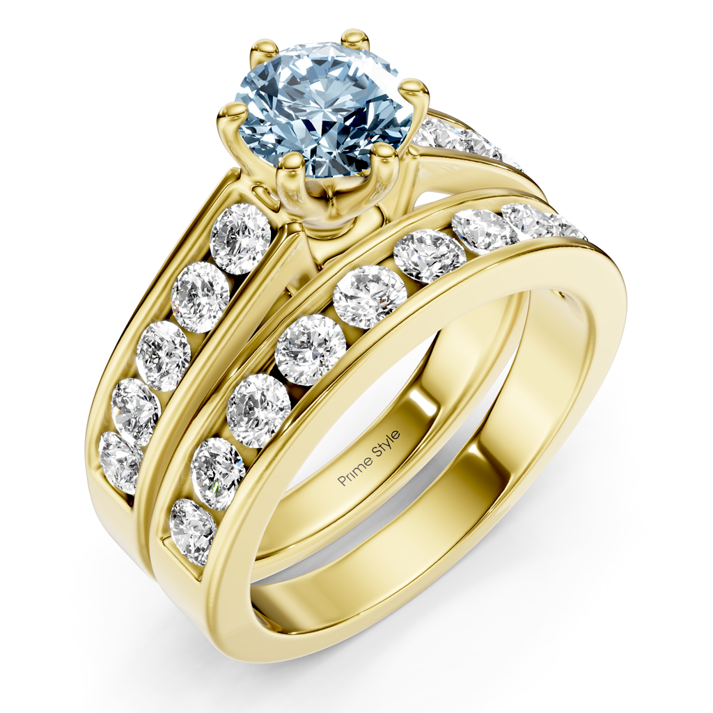 2.45-5.45 CT Princess & Round Cut Fancy Blue Diamonds - Bridal Set