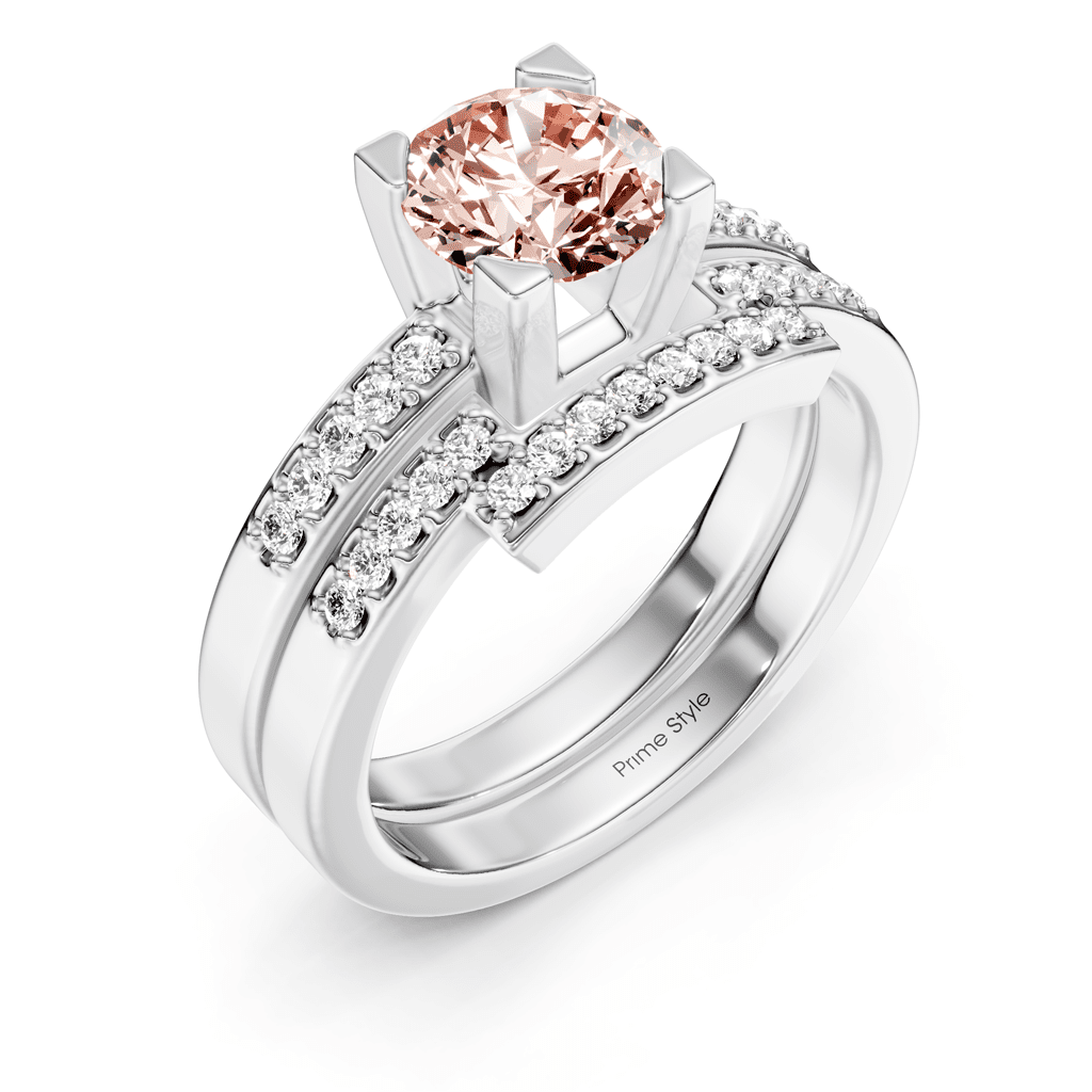 1.25 - 4.25 CT Round Cut Fancy Pink Diamonds - Bridal Set - Primestyle.com
