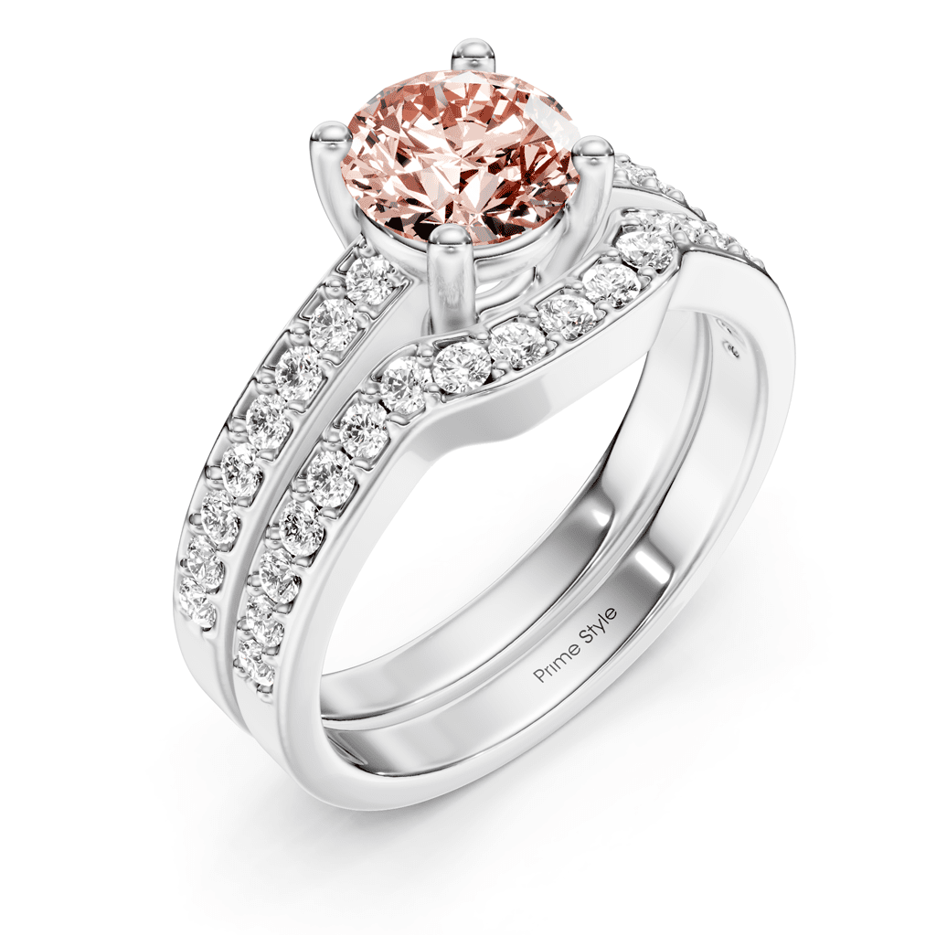 1.50 - 4.50 CT Round Cut Fancy Pink Diamonds - Bridal Set - Primestyle.com