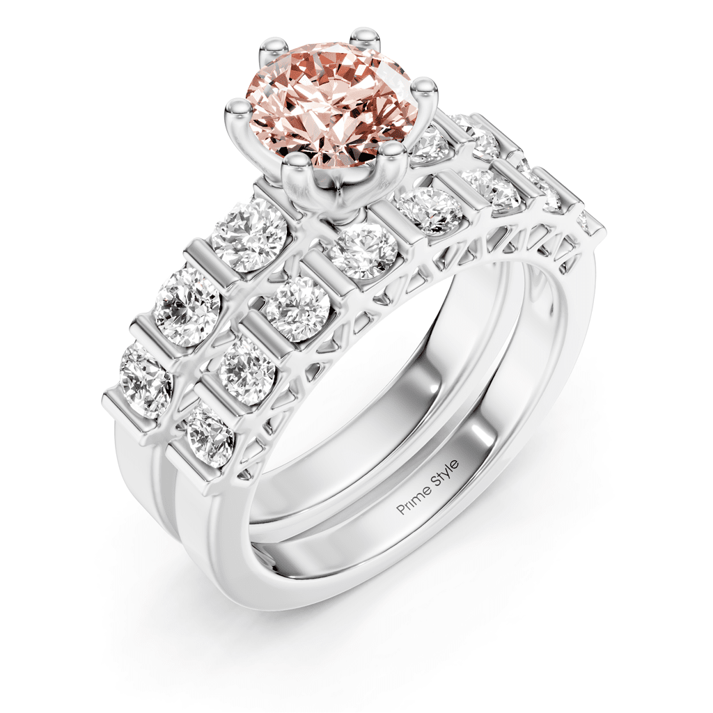 2.10-5.10 CT Round Cut Fancy Pink Diamonds - Bridal Set