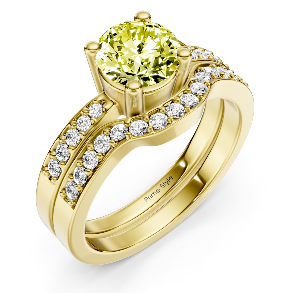 1.40-4.40 CT Round Cut Fancy Yellow Diamonds - Bridal Set