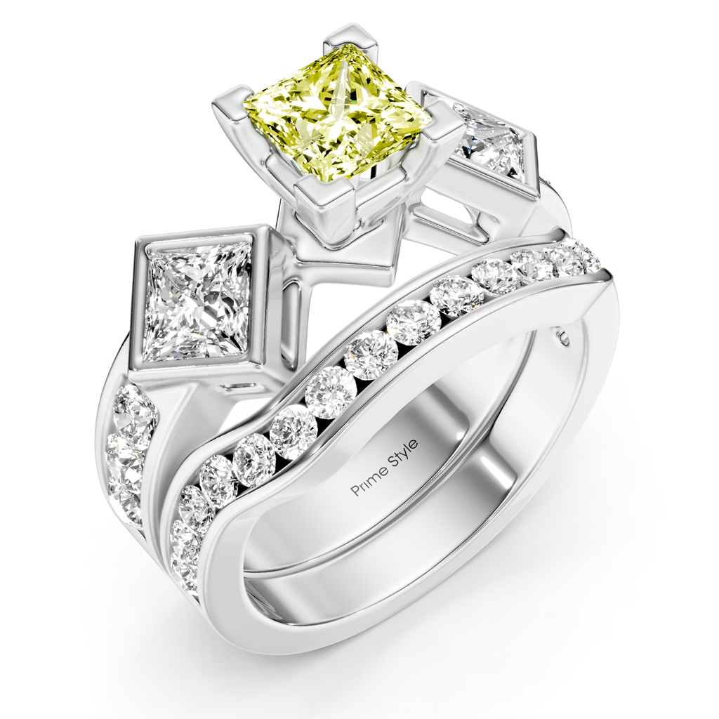 2.65-5.65 CT Princess & Round Cut Fancy Yellow Diamonds - Bridal Set