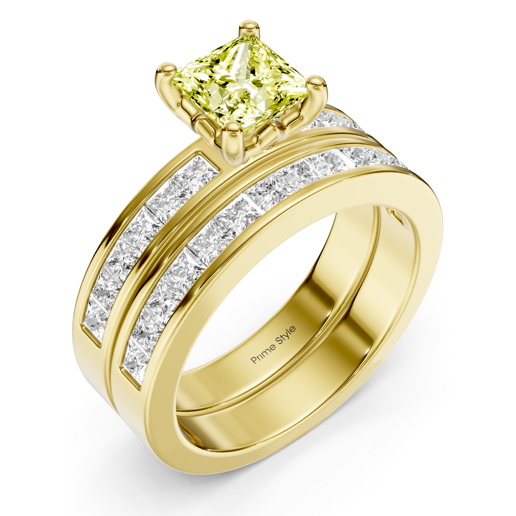 2.75-5.75 CT Princess Cut Fancy Yellow Diamonds - Bridal Set
