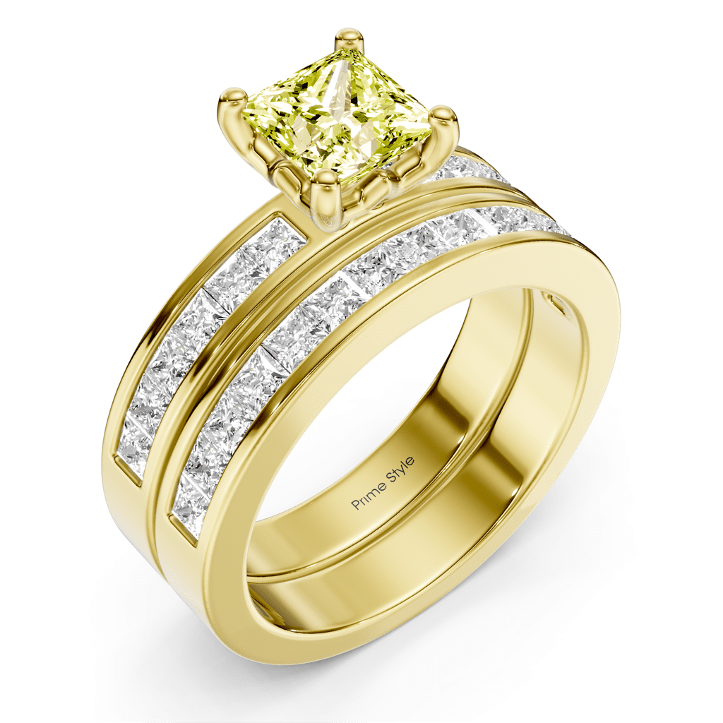 2.75 - 5.75 CT Princess Cut Fancy Yellow Diamonds - Bridal Set - Primestyle.com
