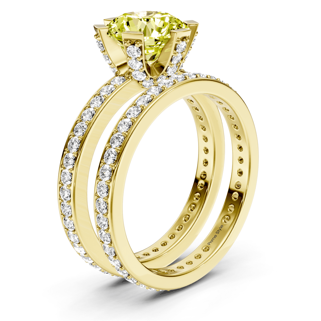 2.00 - 5.00 CT Round Cut Fancy Yellow Diamonds - Bridal Set - Primestyle.com