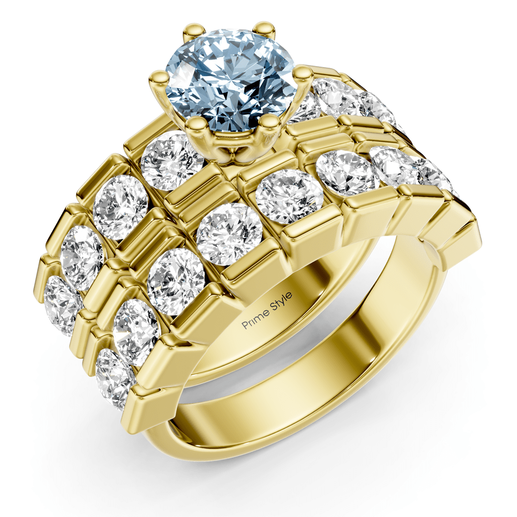 3.25 - 6.25 CT Round Cut Fancy Blue Diamonds - Bridal Set - Primestyle.com