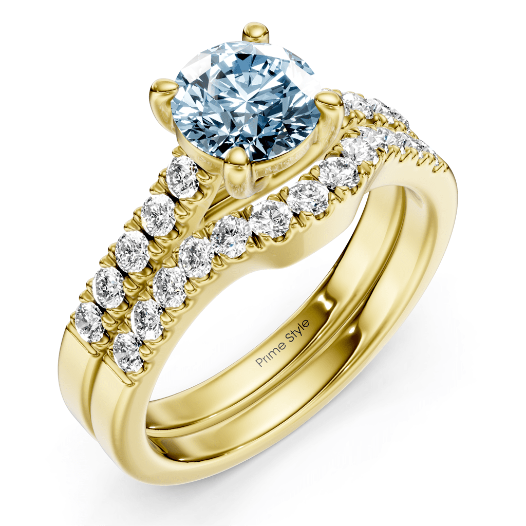 1.55 - 4.55 CT Princess & Round Cut Fancy Blue Diamonds - Bridal Set - Primestyle.com