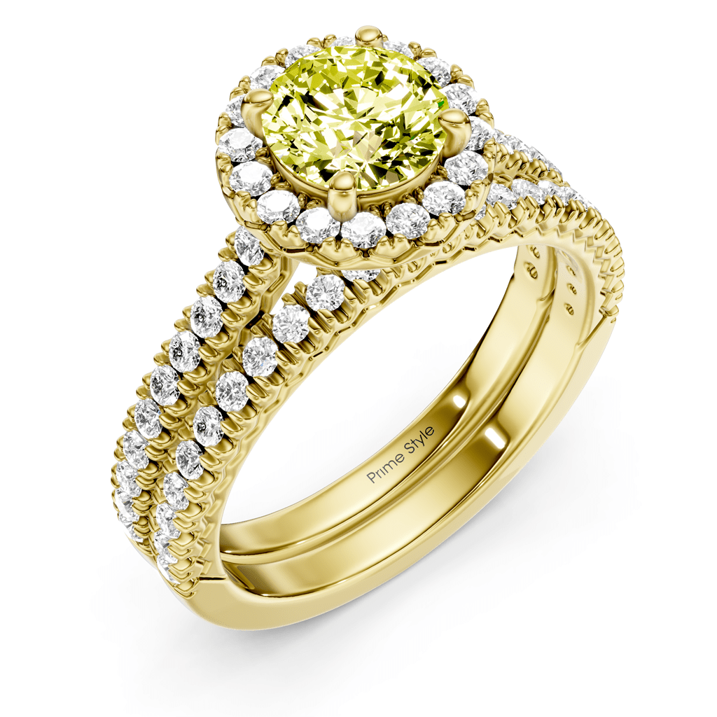 1.70 - 4.70 CT Round Cut Fancy Yellow Diamonds - Bridal Set - Primestyle.com