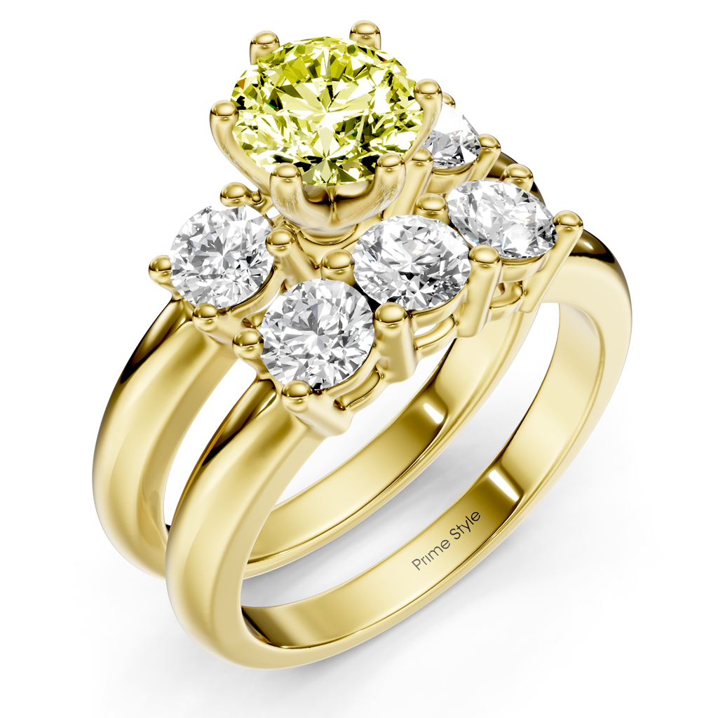 2.00-5.00 CT Round Cut Fancy Yellow Diamonds - Bridal Set