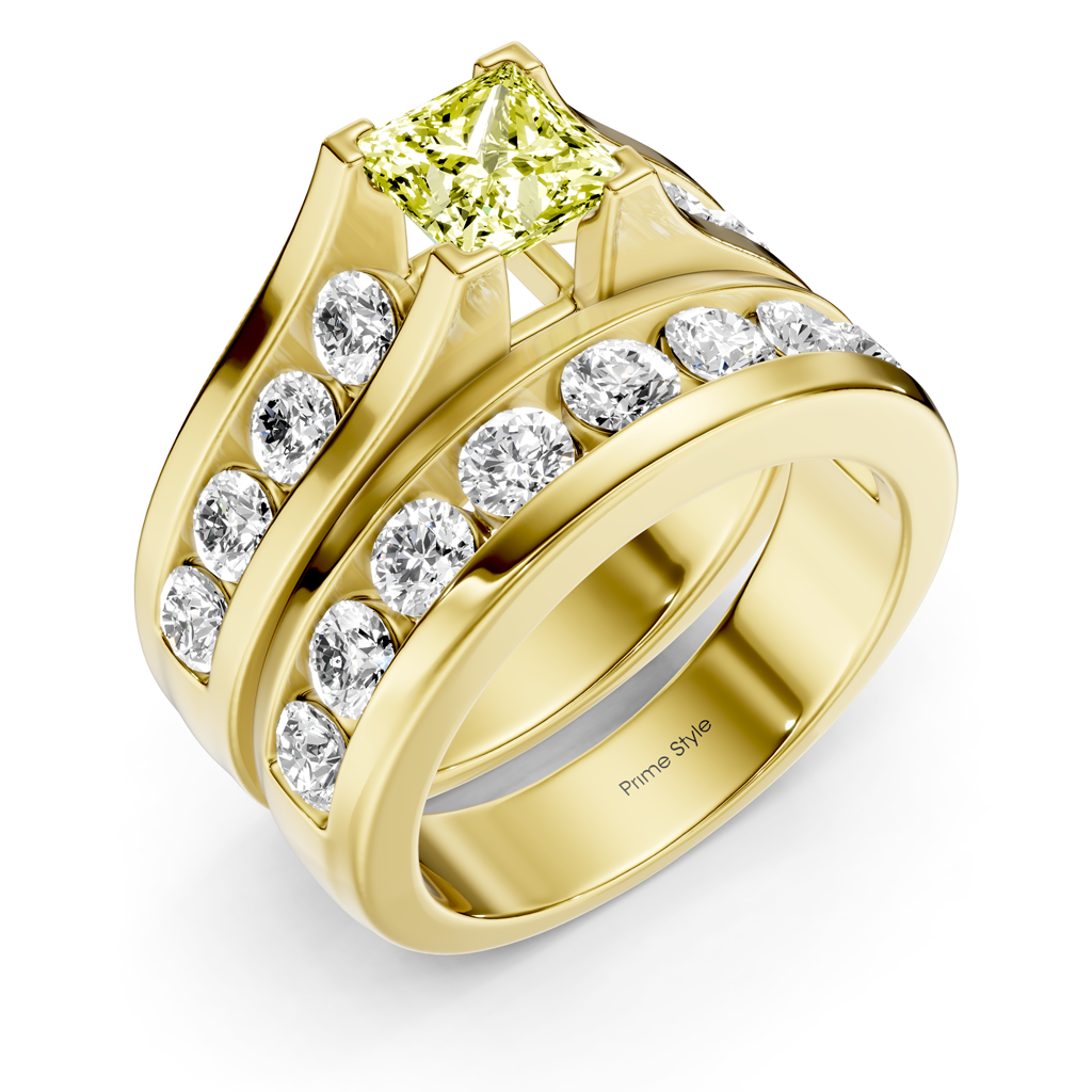 2.80-5.80 CT Princess & Round Cut Fancy Yellow Diamonds - Bridal Set