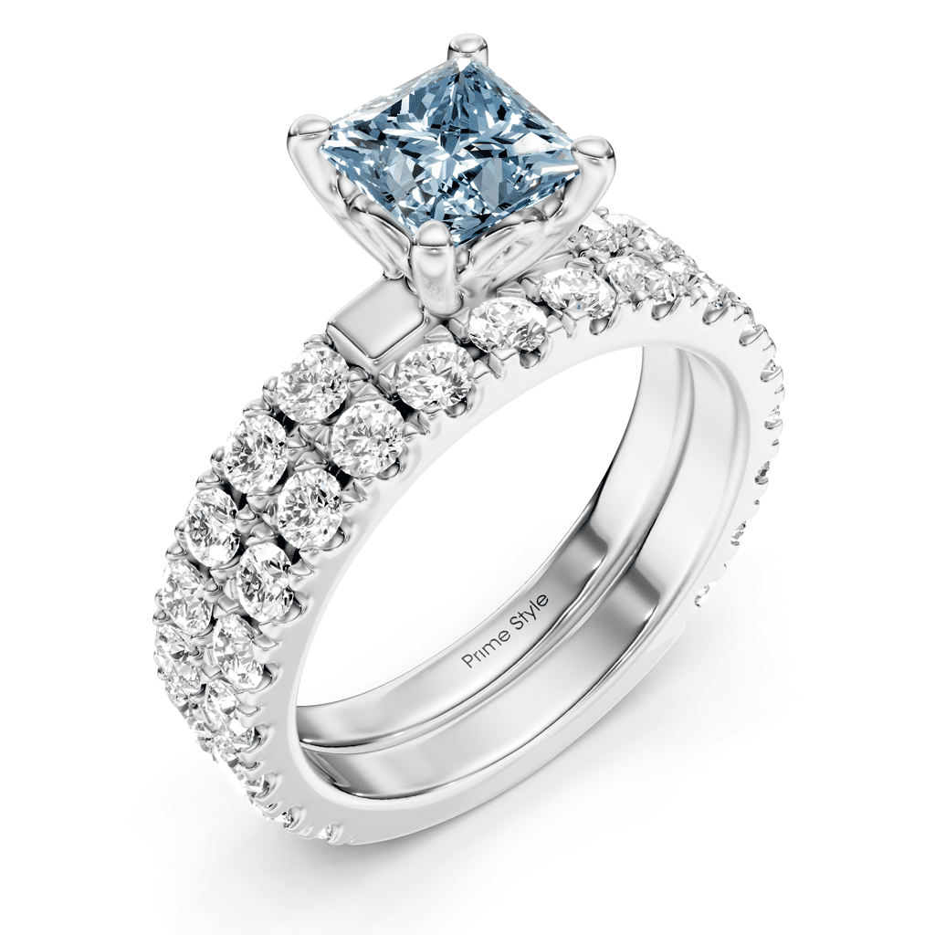 2.40-5.40 CT Princess & Round Cut Fancy Blue Diamonds - Bridal Set