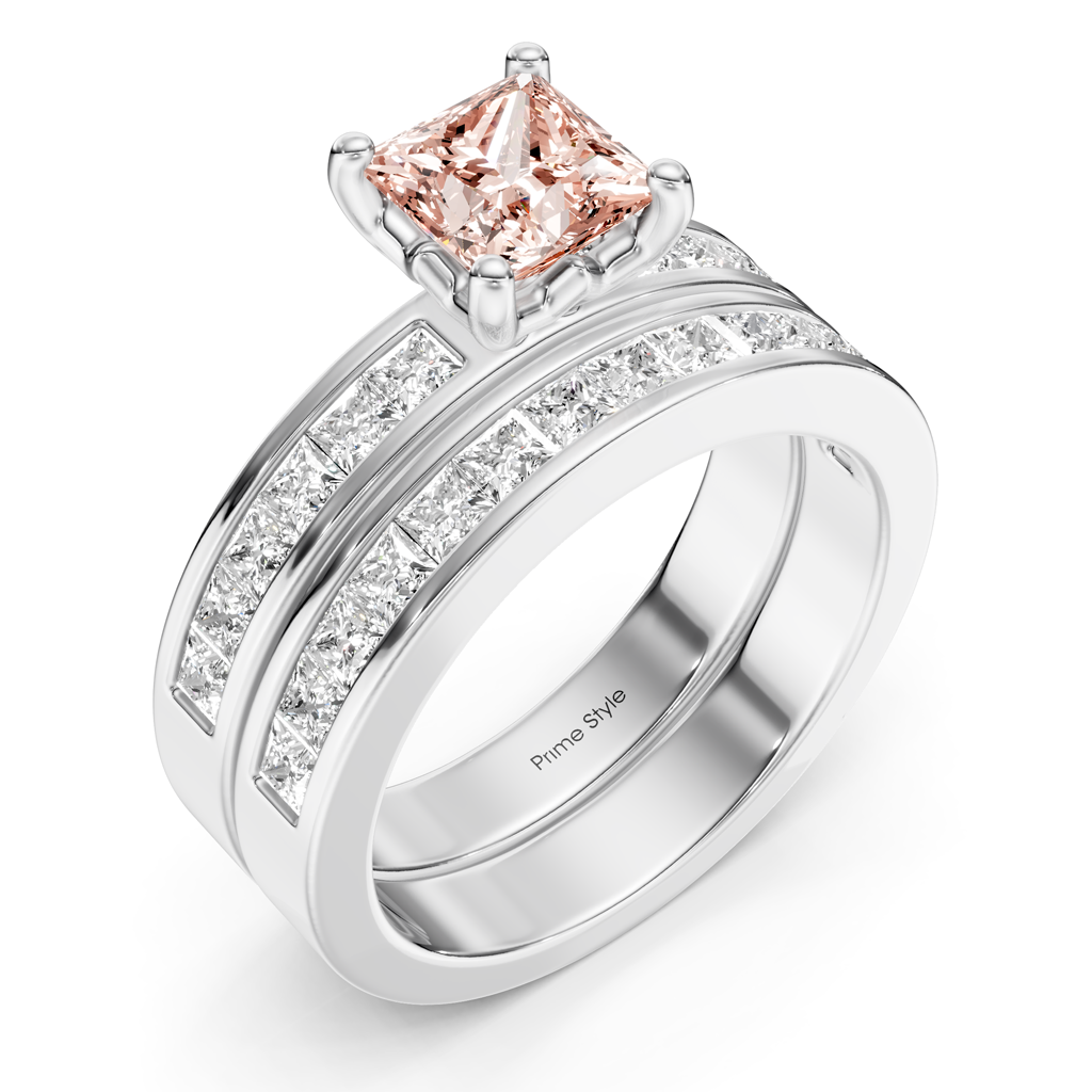 2.75-5.75 CT Princess Cut Fancy Pink Diamonds - Bridal Set