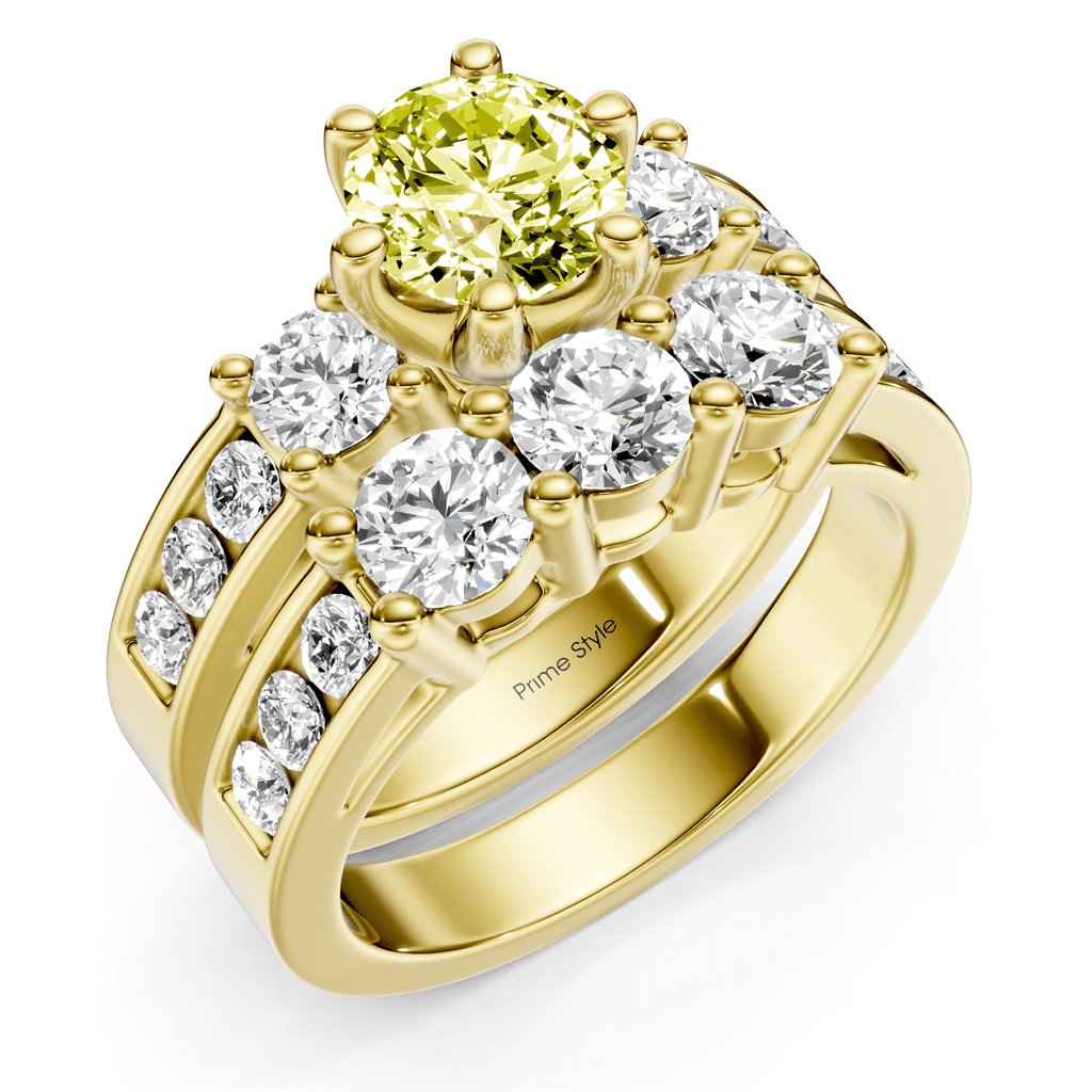 2.80-5.80 CT Princess & Round Cut Fancy Yellow Diamonds - Bridal Set