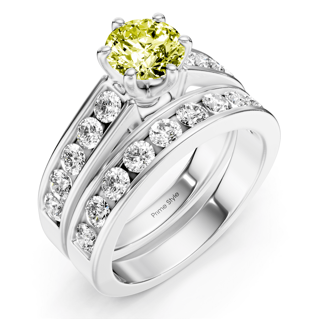 2.45 - 5.45 CT Princess & Round Cut Fancy Yellow Diamonds - Bridal Set - Primestyle.com