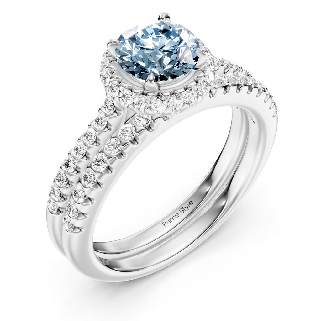 1.50-4.50 CT Round Cut Fancy Blue Diamonds - Bridal Set