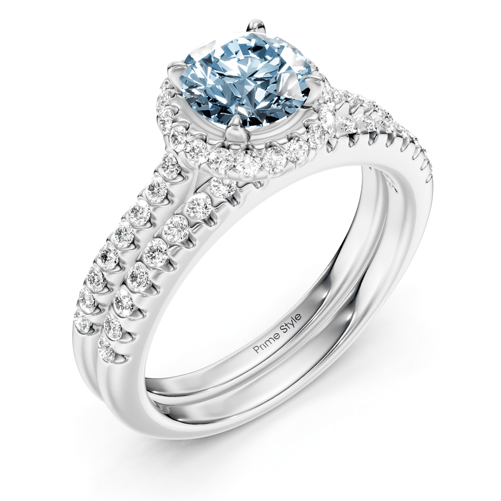 1.50 - 4.50 CT Round Cut Fancy Blue Diamonds - Bridal Set - Primestyle.com