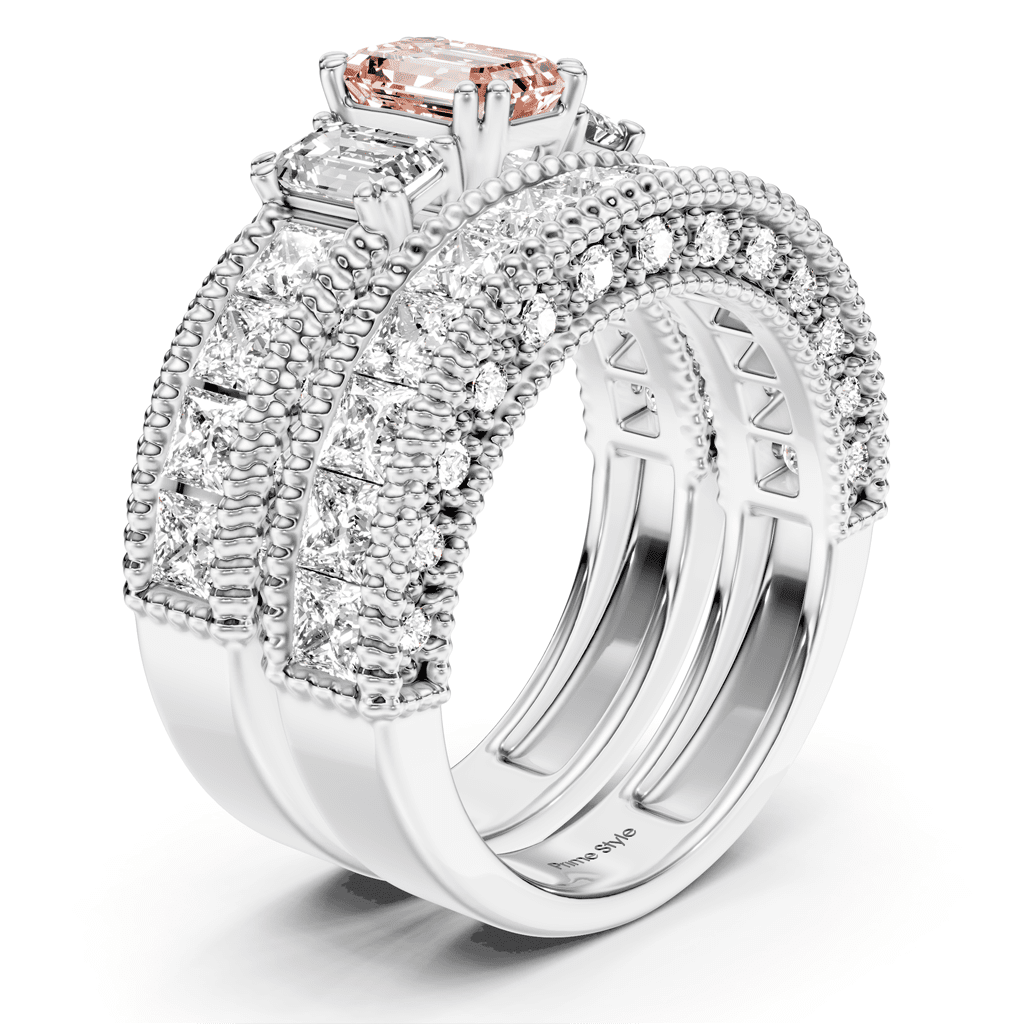 4.10 - 7.10 CT Emerald & Princess & Round Cut Fancy Pink Diamonds - Bridal Set - Primestyle.com