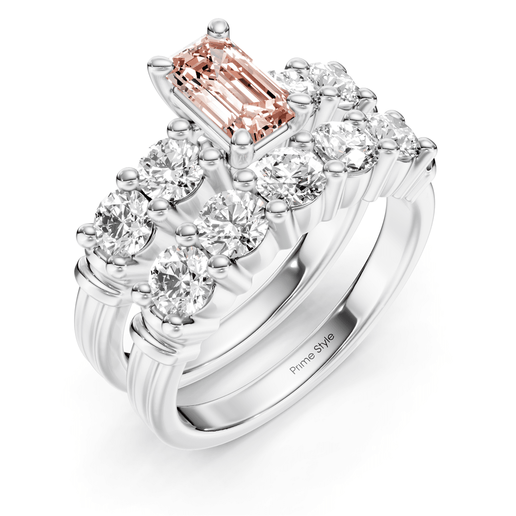 2.40 - 5.40 CT Emerald & Round Cut Fancy Pink Diamonds - Bridal Set - Primestyle.com