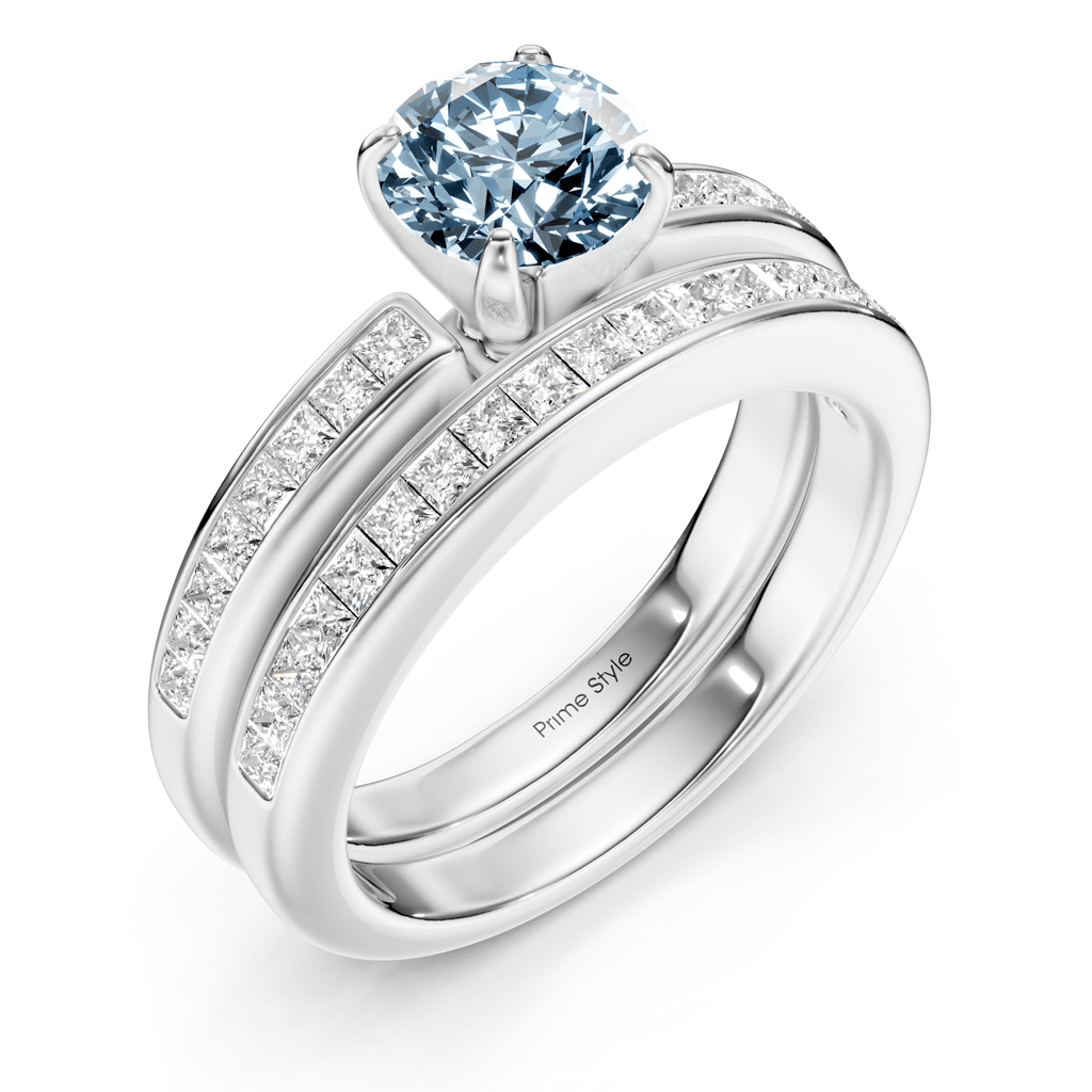 1.85-4.85 CT Princess & Round Cut Fancy Blue Diamonds - Bridal Set - Primestyle.com