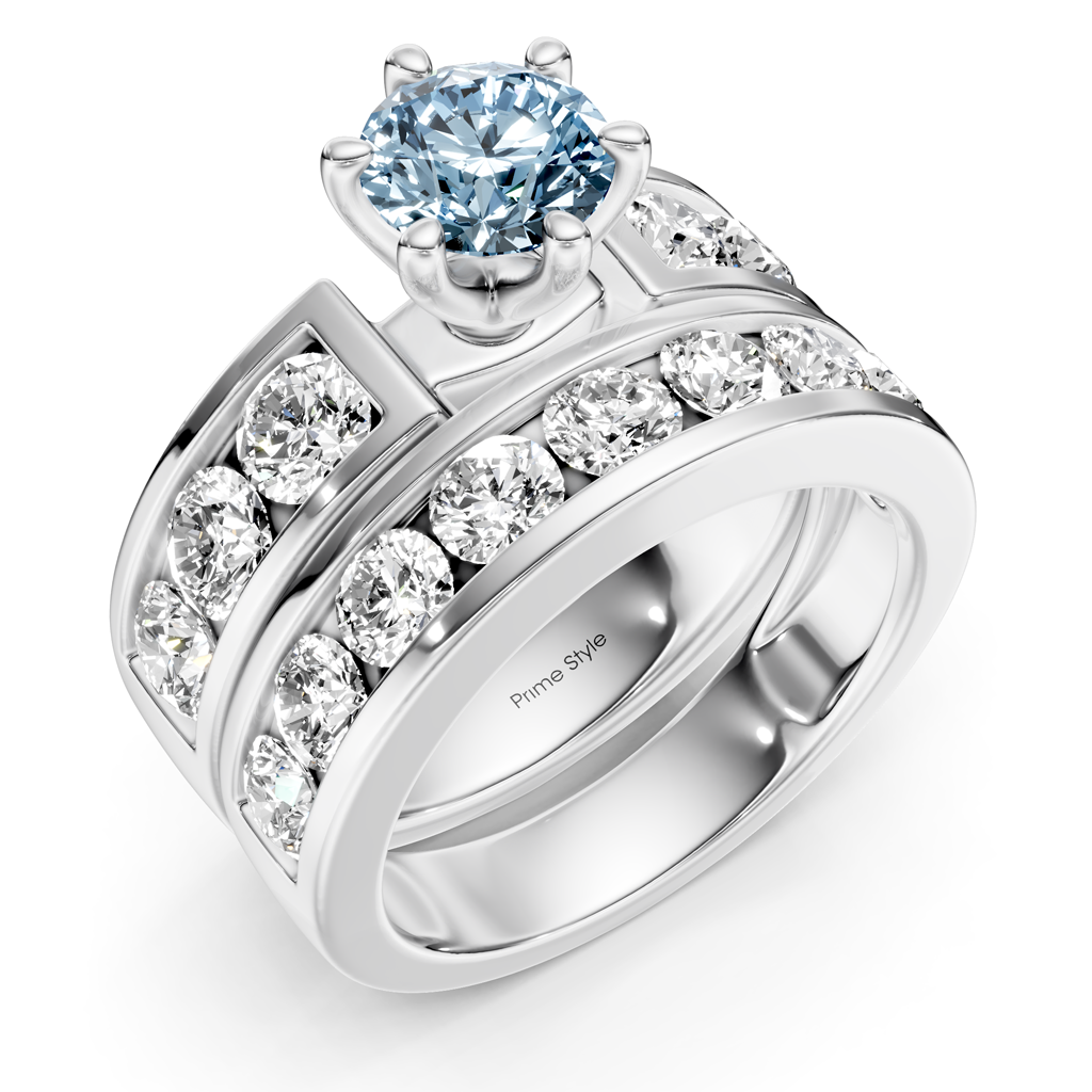 3.85-6.85 CT Round Cut Fancy Blue Diamonds - Bridal Set