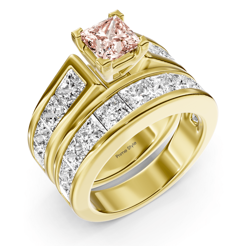 5.90 - 8.90 CT Princess Cut Fancy Pink Diamonds - Bridal Set - Primestyle.com