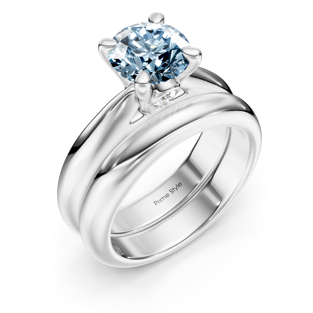 1.10-4.10 CT Round Cut Fancy Blue Diamonds - Bridal Set