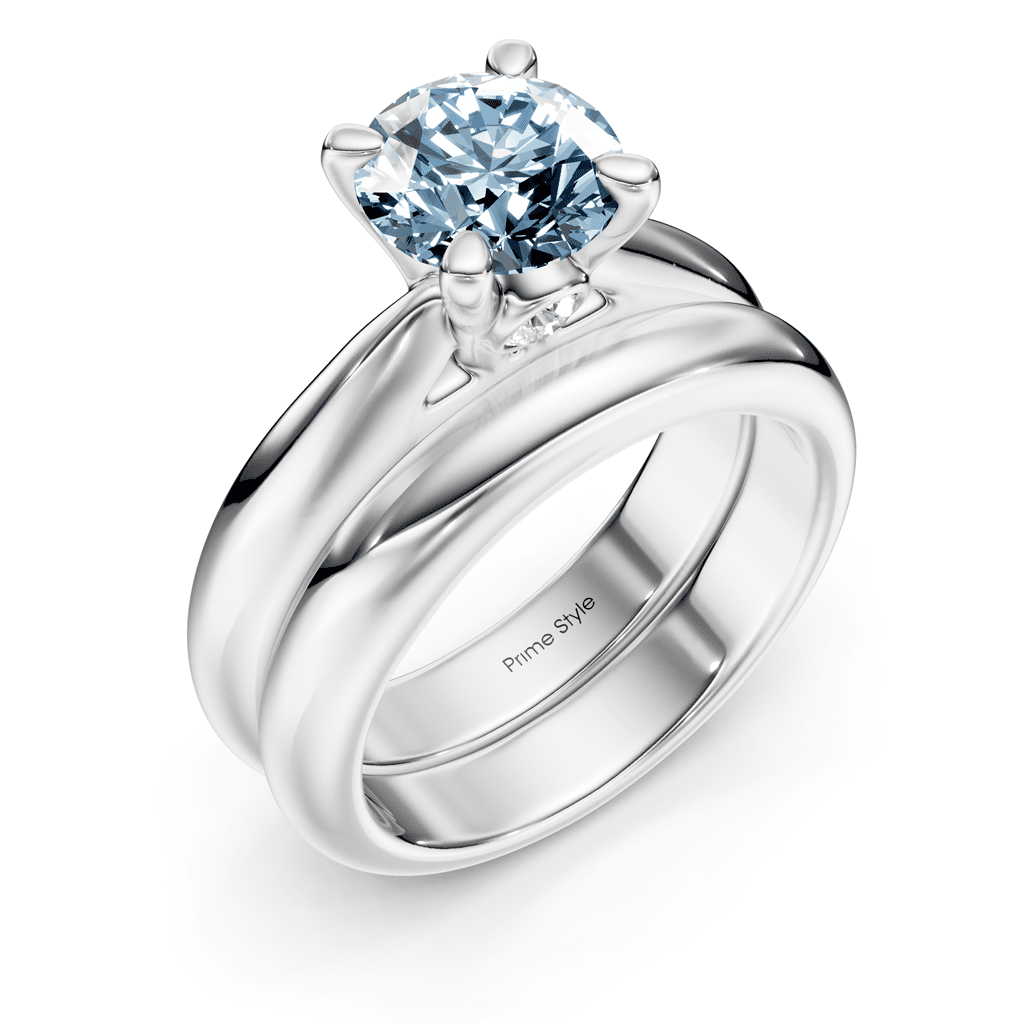 1.10-4.10 CT Round Cut Fancy Blue Diamonds - Bridal Set