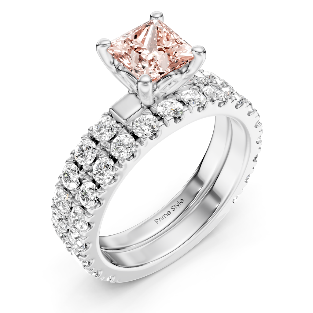 2.40-5.40 CT Princess & Round Cut Fancy Pink Diamonds - Bridal Set