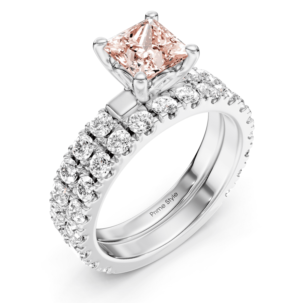 2.40 - 5.40 CT Princess & Round Cut Fancy Pink Diamonds - Bridal Set - Primestyle.com