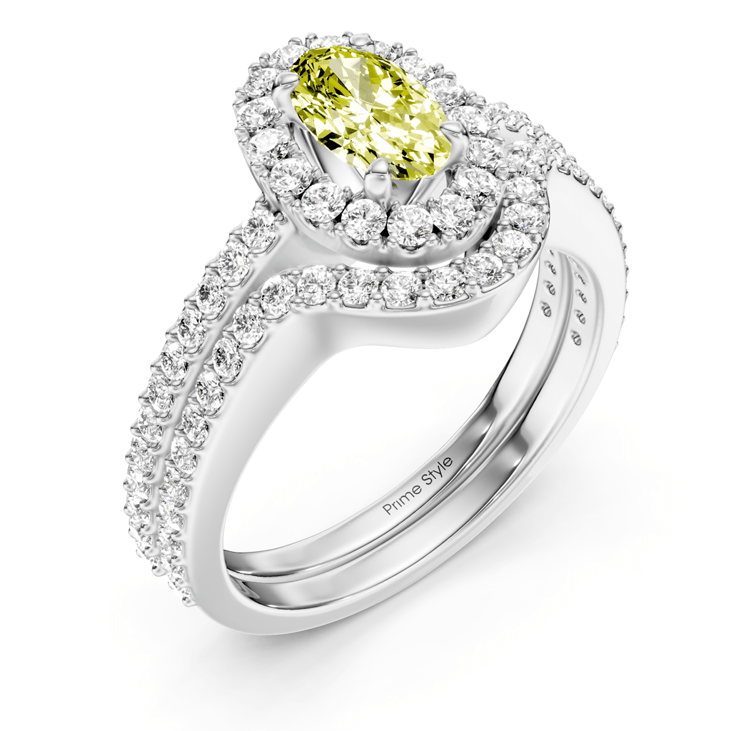 1.75-4.75 CT Oval & Round Cut Fancy Yellow Diamonds - Bridal Set - Primestyle.com