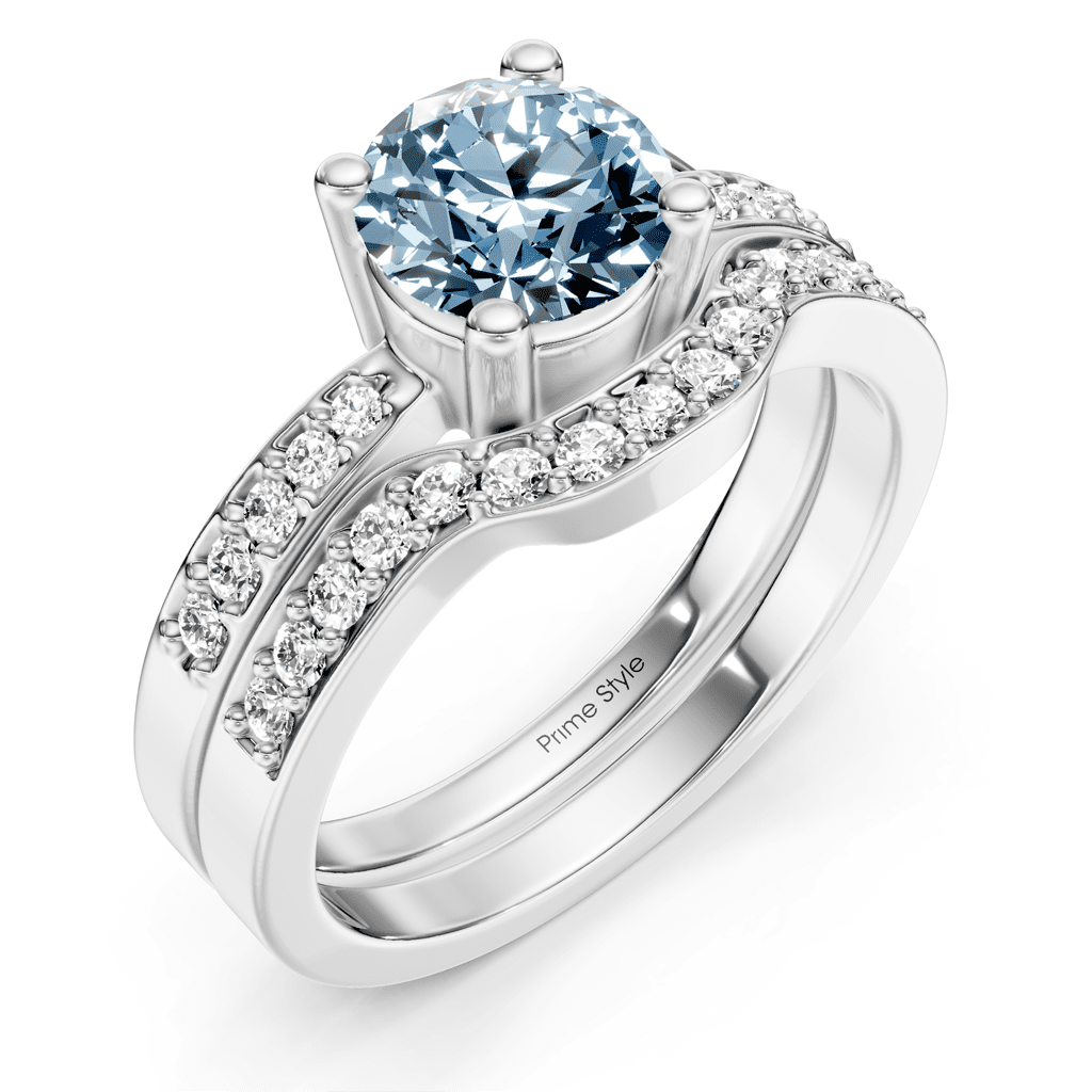 1.40 - 4.40 CT Round Cut Fancy Blue Diamonds - Bridal Set - Primestyle.com